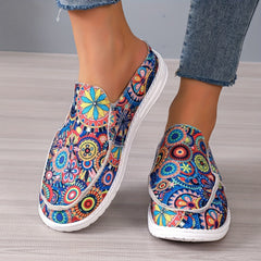 Women's Colorful Printed Slip On Canvas Flat Shoes