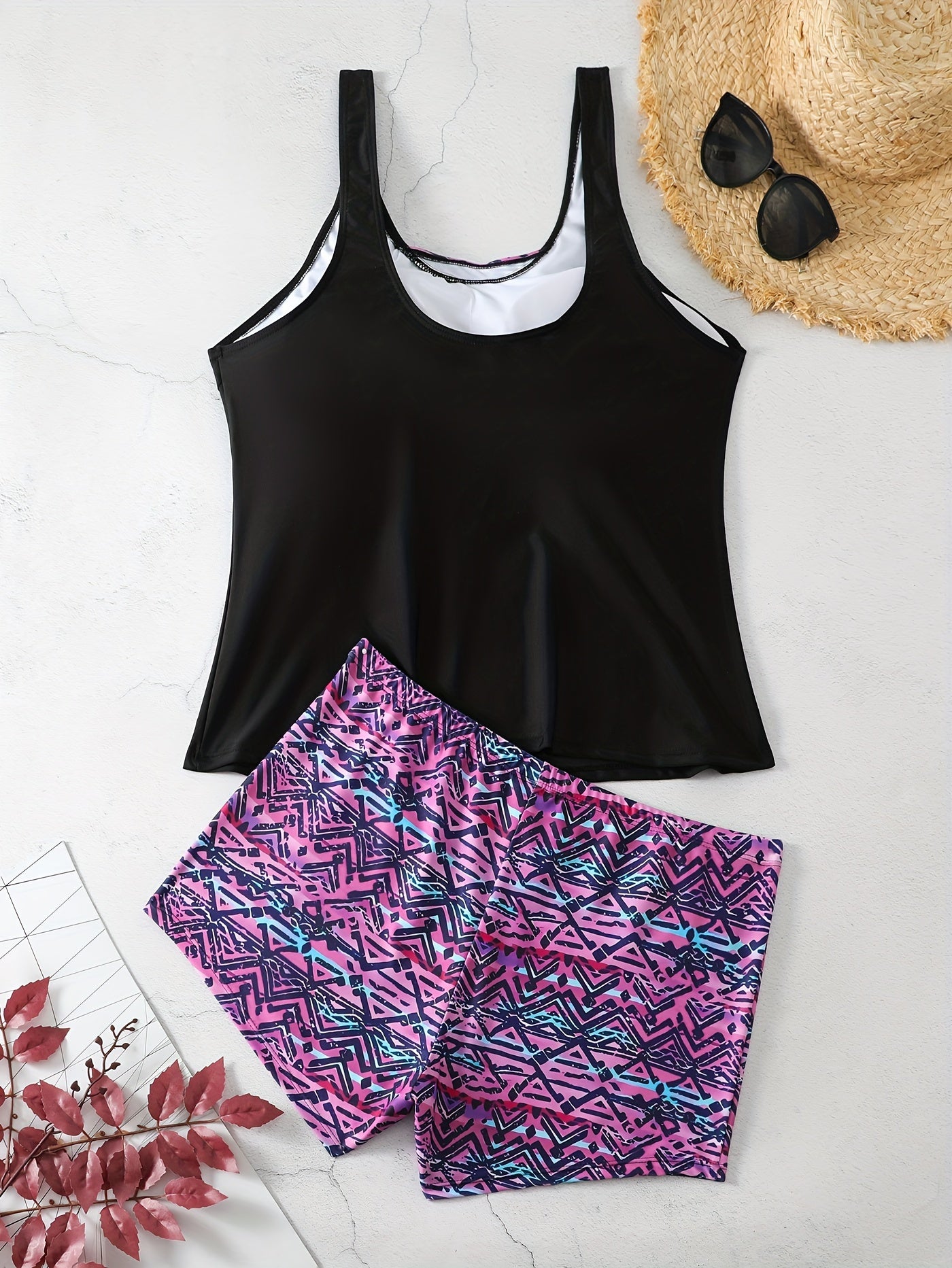 Geo Print Tankini Set & Shorts Swimsuit