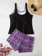 Geo Print Tankini Set & Shorts Swimsuit