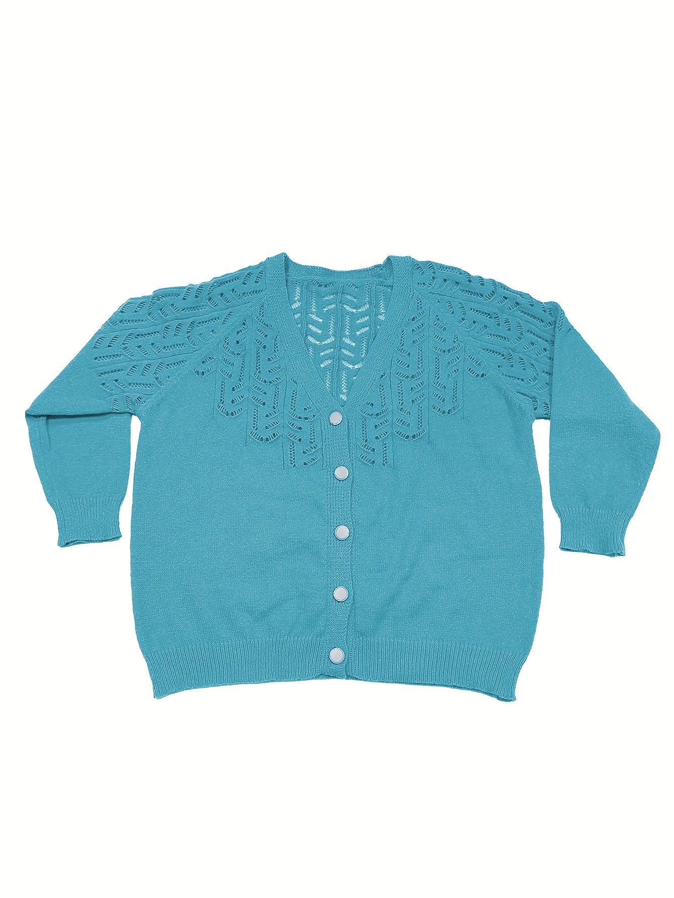 Solid Eyelet Embroidered Button Up Long Sleeve Cardigan