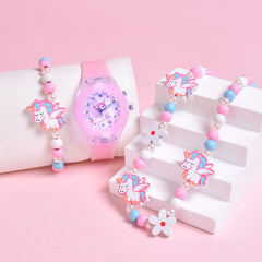 Girls' Pony Watch Set Soft Silicone Strap Luminous Quartz Wristwatch