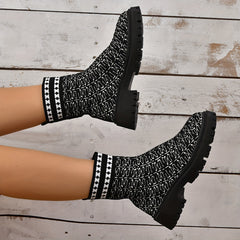 Women's Geometric Pattern Chunky Heel Ankle Boots