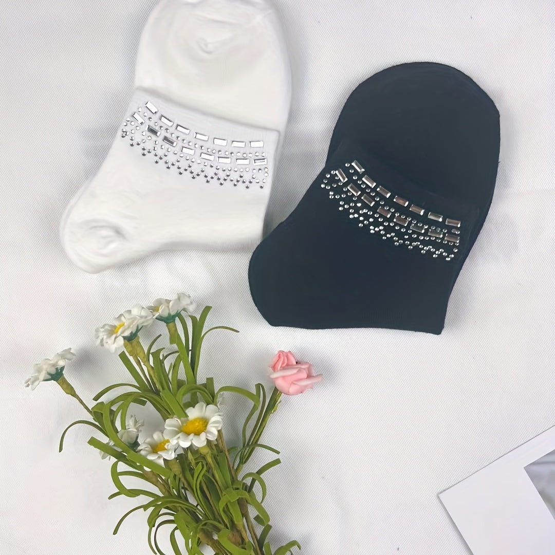 5 Pairs Rhinestone Crew Socks for Women - Comfy & Breathable Stockings