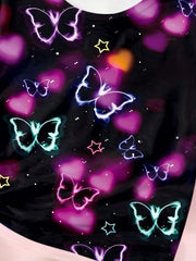 Girls Butterfly & Heart Print Tee Summer Clothes Gift