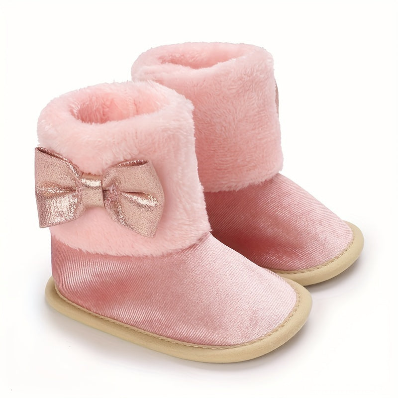 Bowknot Comfortable Boots For Baby Girls Soft Warm Plus Fleece Boots