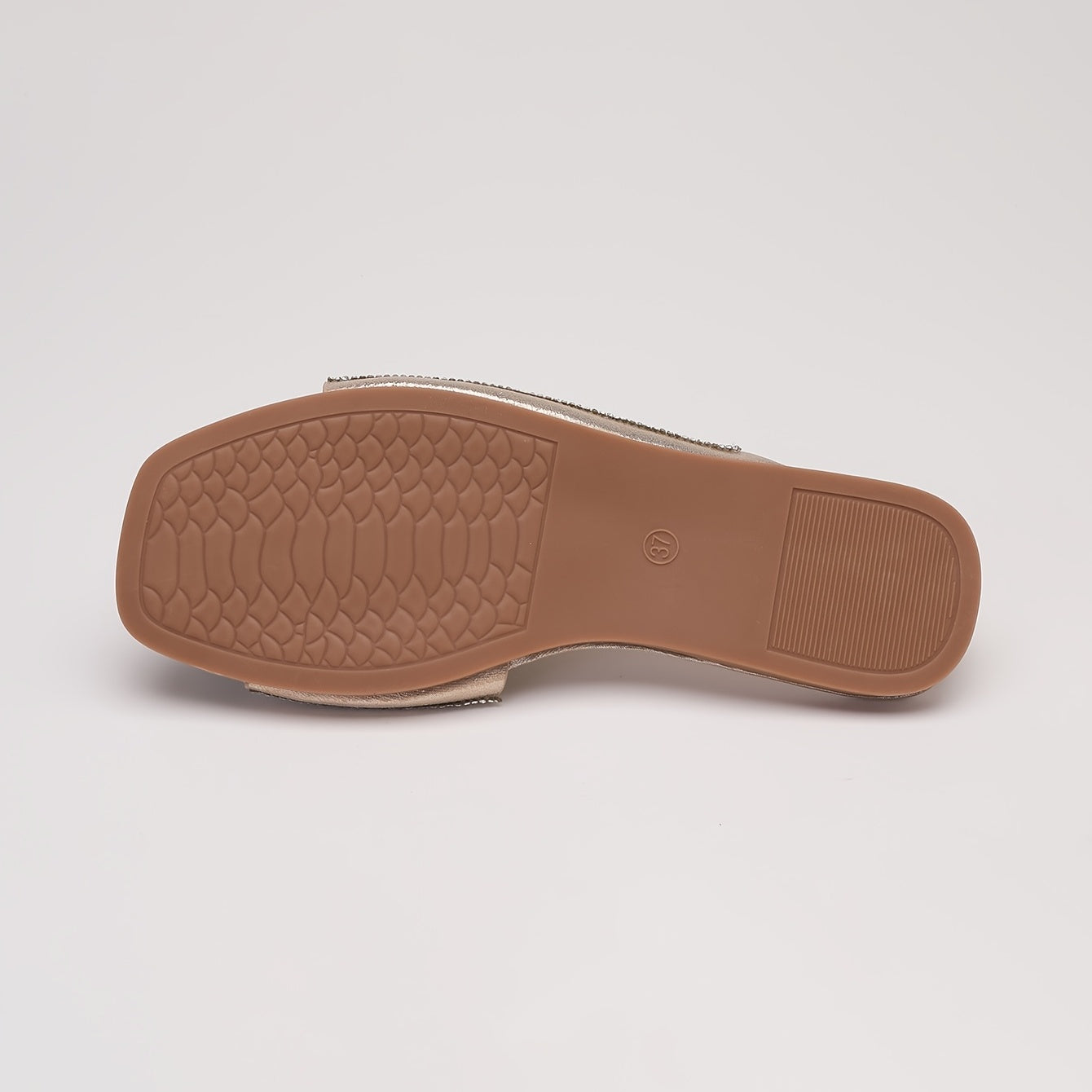 Women's Rhinestone Pattern Sandals Square Toe Non slip Flat Outdoor Slides Shoes