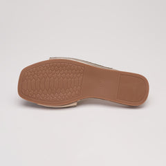 Women's Rhinestone Pattern Sandals Square Toe Non slip Flat Outdoor Slides Shoes