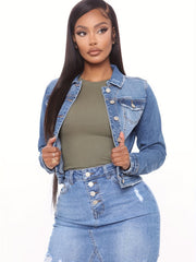 Long Sleeves Denim Coats Single Breasted Button Flap Pockets Lapel Denim Jackets