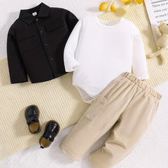 Toddler Baby Boy Casual 3pcs Set Dress Shirt Romper Pants