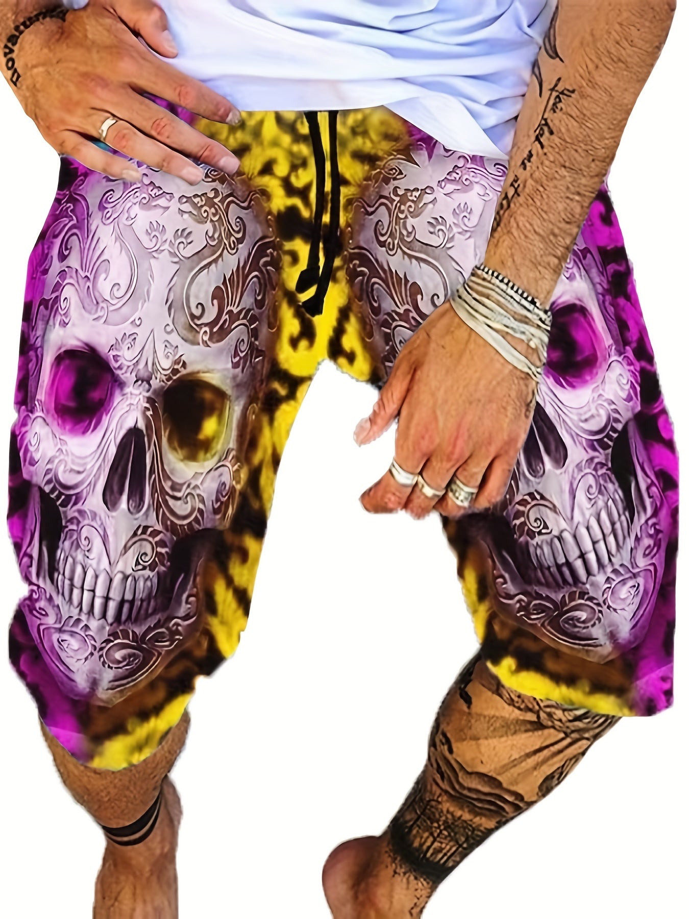 Men's 3D Skull Graphic Cotton Shorts Comfy Stretchy Short Pants