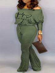 Casual Jumpsuit Women's Plus Letter & Graphic Print Jumpsuit