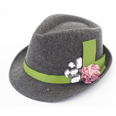 Women Flower Decor Fedora Hat Top Hat British Style Bowler Hat