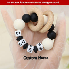 Personalized Wooden Teether Ring with Silicone Beads