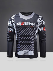 Men's Letters Pattern Shirt for Biking - Moisture Wicking Long Sleeve Crew Neck