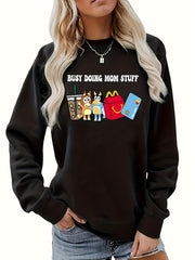 Letter & Cartoon Print Crew Neck Sweatshirt
