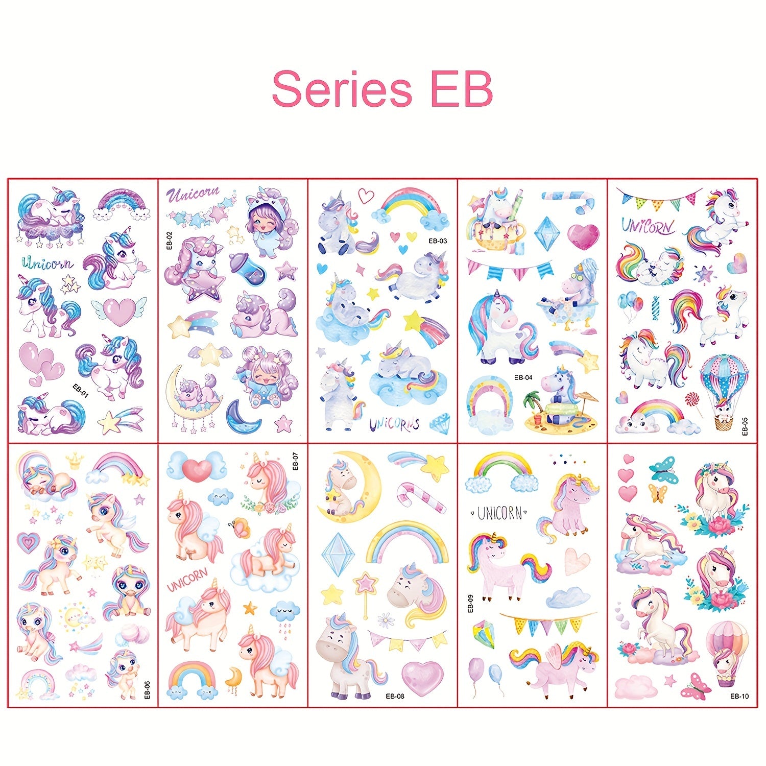 10 Sheets Tattoo Sticker Pupils Reward Stickers Unicorn Waterproo...