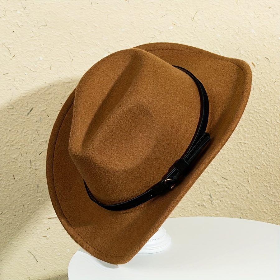 Warped Brim Woolen Jazz Hat British Style Top Hat Belt Decoration
