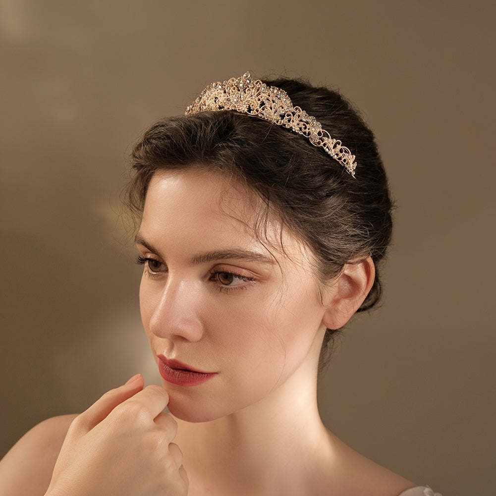 Rose Golden Rhinestone Bridal Tiara Crown Princess Tiaras And Crowns