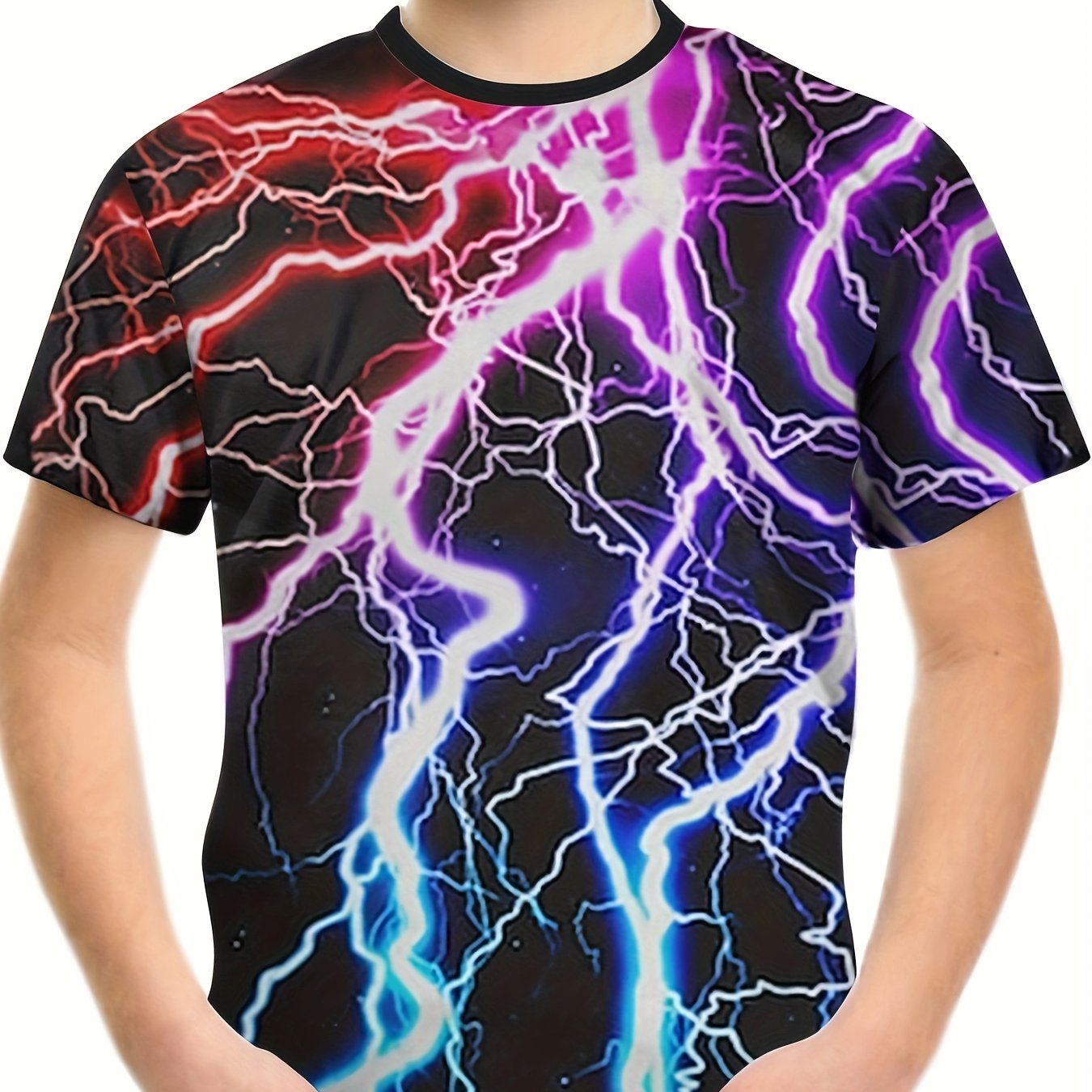 Lightning 3D Print Boy's Short Sleeve T shirt Breathable Round Neck Top