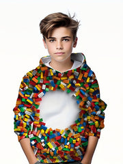 Kids 3D Print Hooded Sweatshirt Youth Crew Neck Pullover Coat