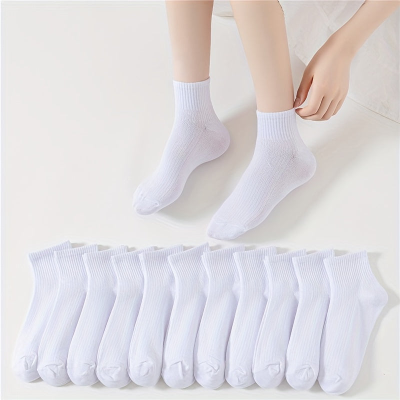 12 Pairs Solid Socks Women's Comfy & Breathable Stockings All match Hosiery