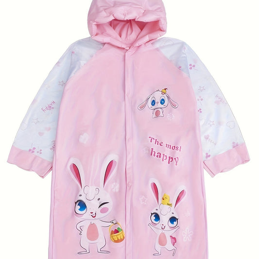 Sweet Girls Boys Splicing Bunny Long Sleeve Hooded Raincoat