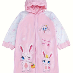 Sweet Girls Boys Splicing Bunny Long Sleeve Hooded Raincoat
