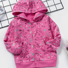 Toddler Girls Unicorn & Flowers Hooded Jacket Cotton Zipper Coat