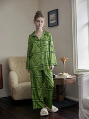 Geometric Print Pajama Set Long Sleeve Top & Pants