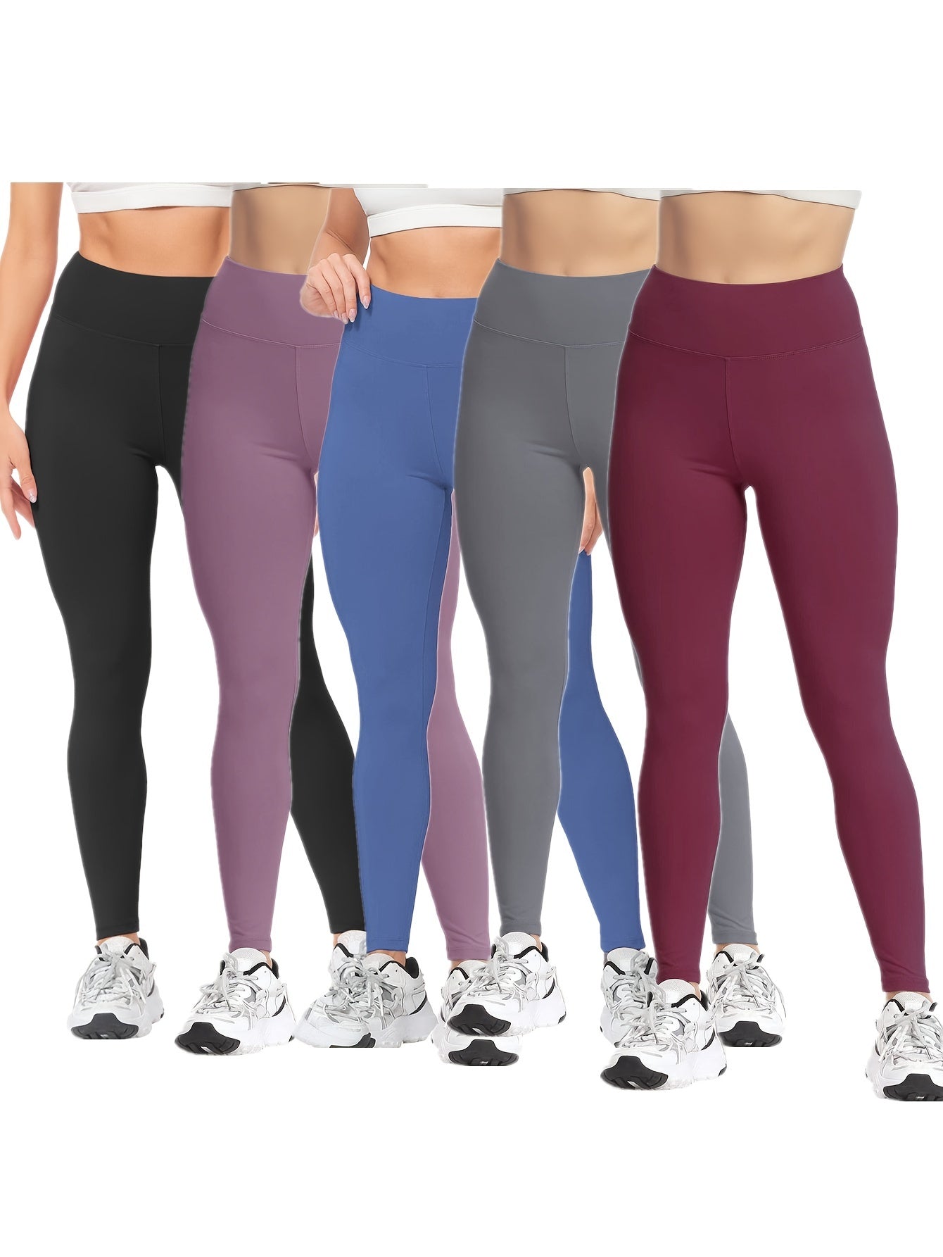5pcs High Waist Yoga Leggings Solid Fitness Tight Pants Women's Activewear