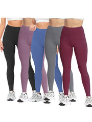 5pcs High Waist Yoga Leggings Solid Fitness Tight Pants Women's Activewear