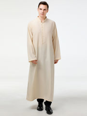 Islamic Arabic Kaftan Men Long Sleeve Solid Band Collar Muslim Clothes Vintage