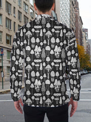 Men's Mushroom Print Button Up Shirt Long Sleeve Casual Outdoor