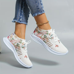 Women's Floral Print Sports Shoes Knit Low Top Running Shoes