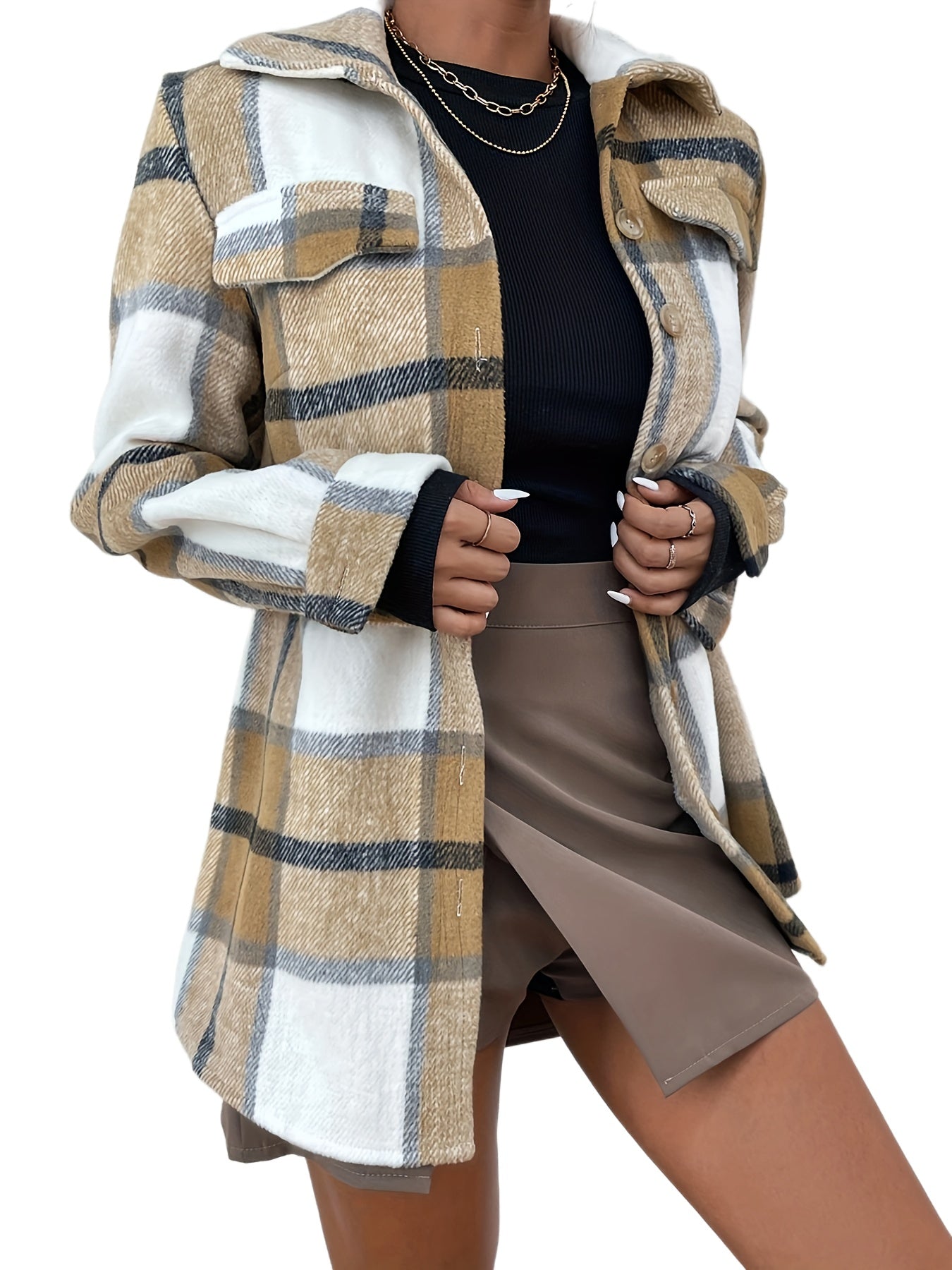 Plaid Button Front Jacket for Fall & Winter