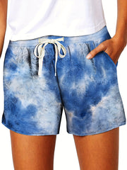 Tie Dye Drawstring Pocket Shorts Women's High Waist Summer Shorts