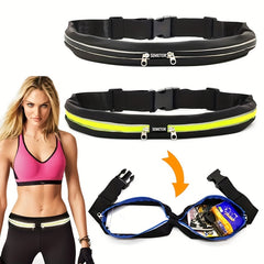 Waterproof Reflective Running Belt with Double Pockets for Keys and Wallet