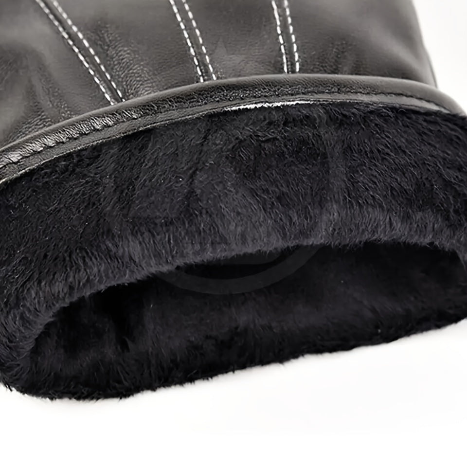 Men's Winter Thickened PU Leather Warm Gloves for Cycling Skiing
