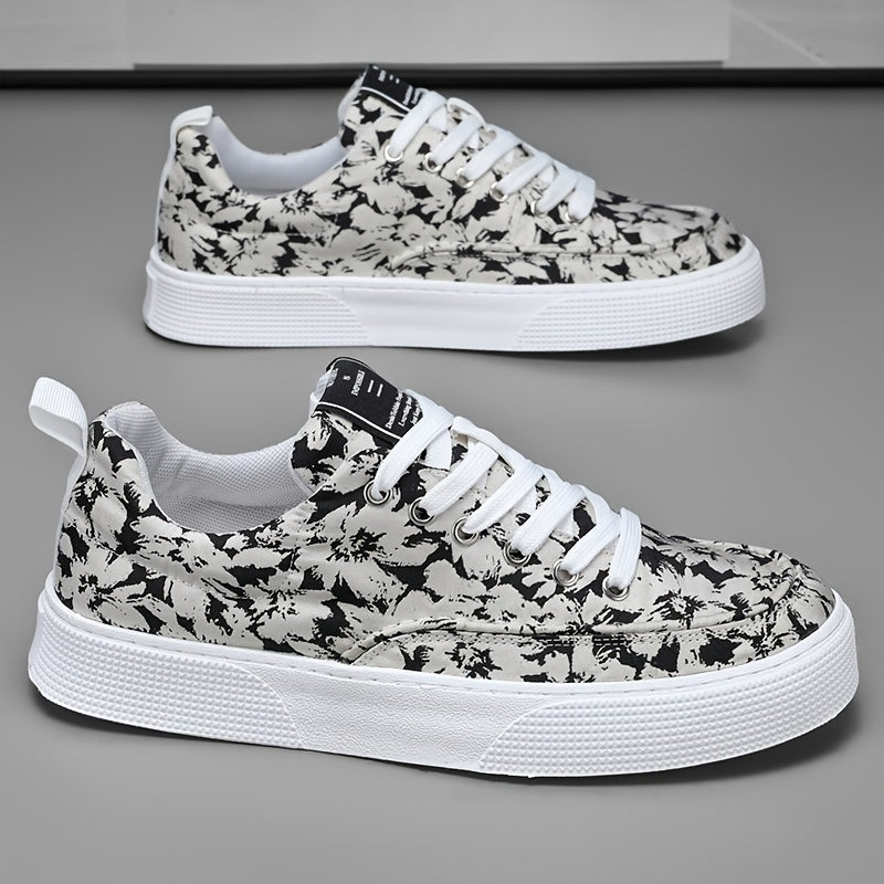 Men's Flowery Lace-up Skate Shoes with Good Grip