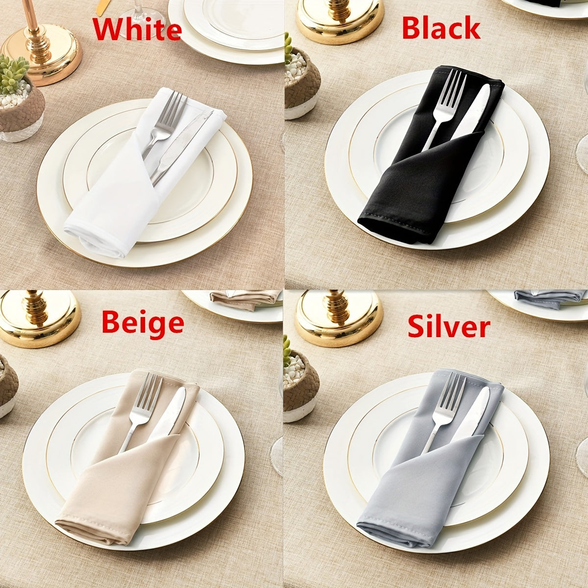 6pcs Polyester Cloth Napkins for Parties, Weddings, Restaurants - Hemmed Edges