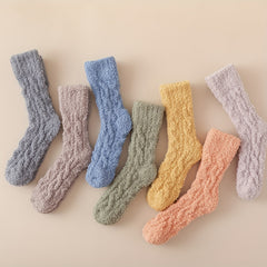 Women's Solid Fuzzy Mid Tube Socks - Comfy & Warm Stockings