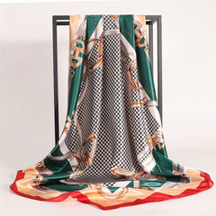 Houndstooth Print Bandana Square Scarf Satin Shawl