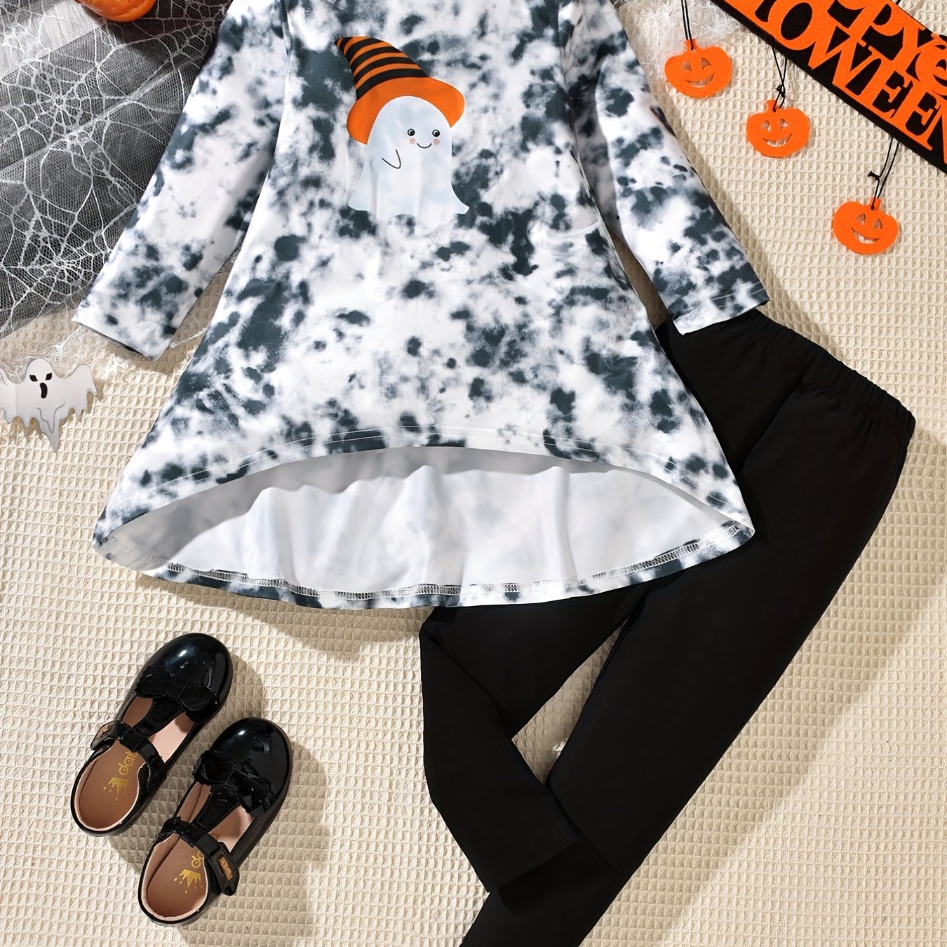 Girl's Halloween Ghost Tie Dye Top & Leggings Set