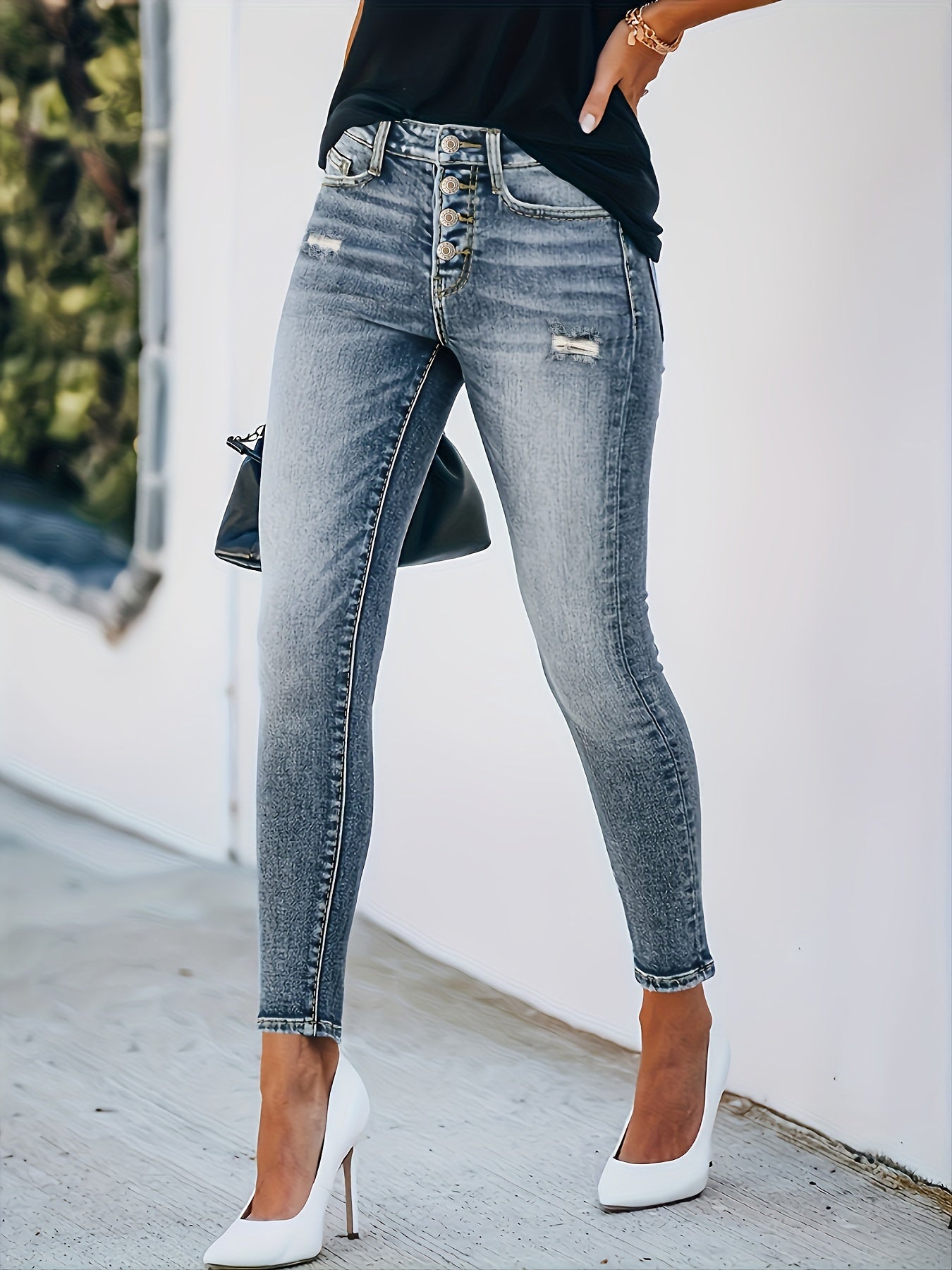 Women's Ripped Stretchy Skinny Leg Jeans Casual Denim Pants