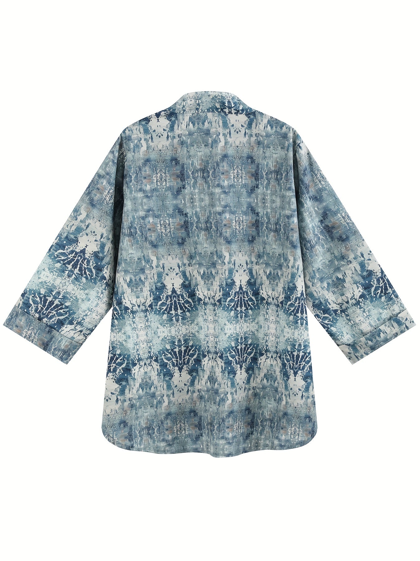 Casual Blouse Women's Plus Allover Print Button Up Long Sleeve