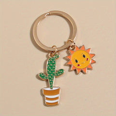 Cartoon Sun Cactus Flower Keychain Key Ring Purse Bag Backpack Car Key Charm