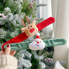 2 Pcs Christmas Snap Bracelet with Charm Plush Tree Glove Socks Wristband