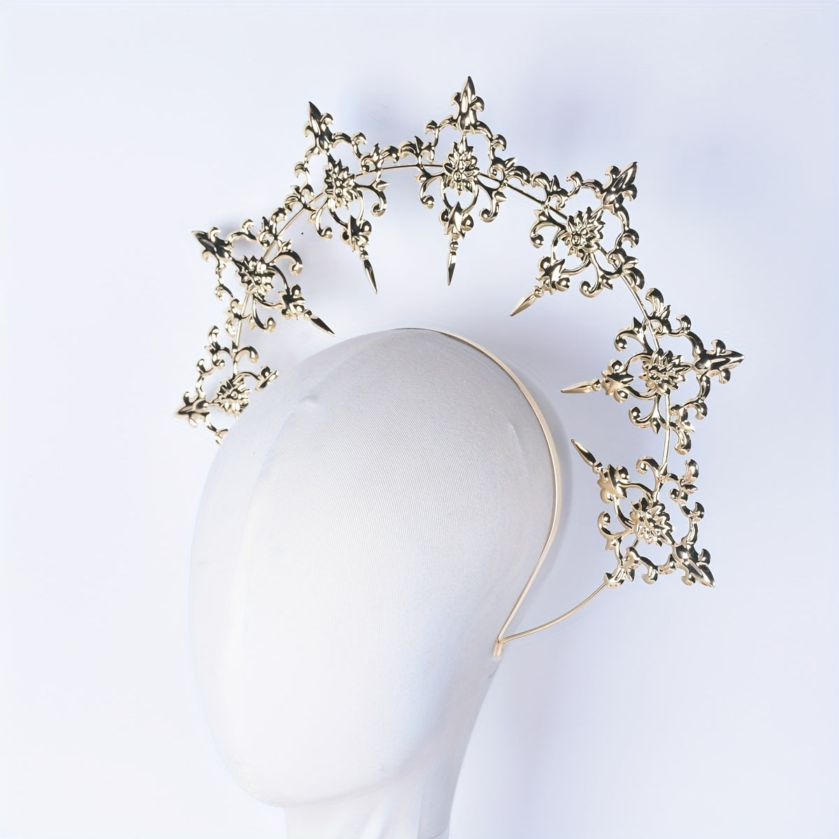 Large Goddess Crown Headband Golden Hair Accessories