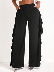 Ruffle Trim Wide Leg Trousers