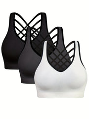 3pcs Criss Cross Back Sports Bras Yoga Tank Bra
